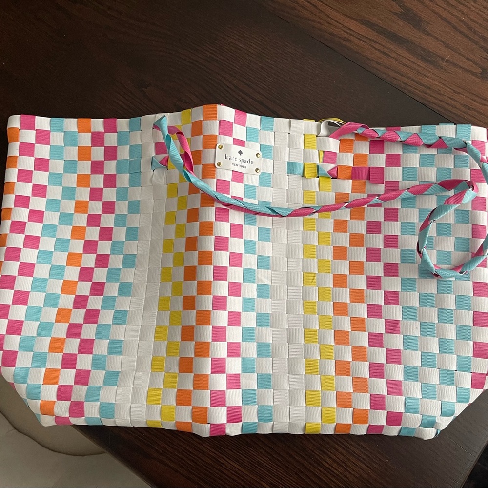 Kate Spade Blue and Pink Shoulder Bag with Checkered Design